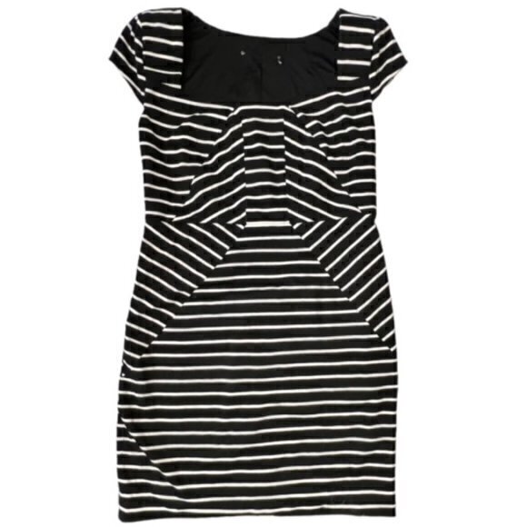 BUNDLE 3 FOR‎ $18 Black White Striped Bodycon Mini Dress Lined OFFICE SEXY - Picture 1 of 12